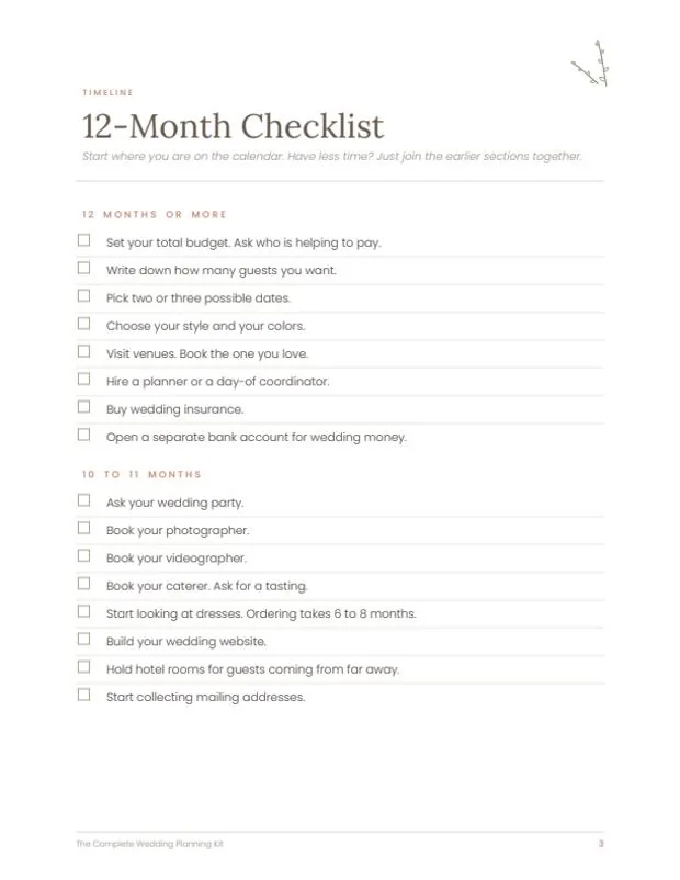 A page from the wedding planning checklist.